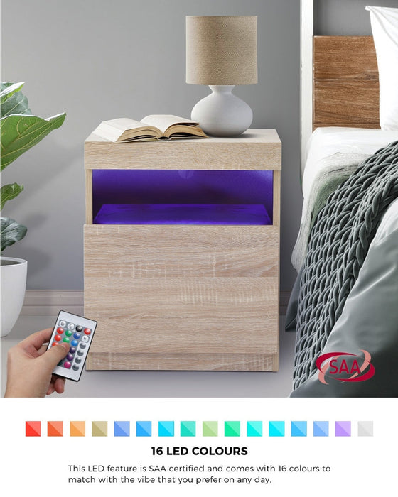 Grazio Modern LED Bedside Table | Gloss Storage Draw One Shelf Nightstand