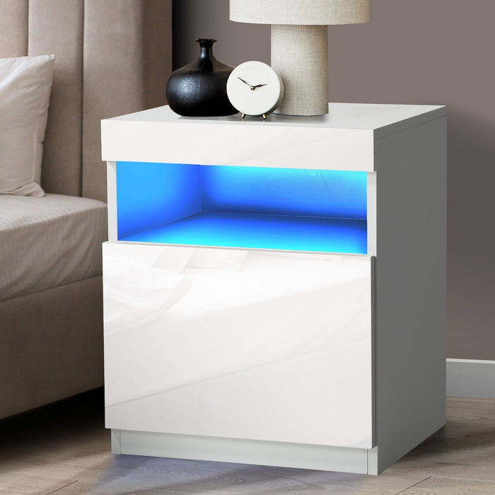 Grazio Modern LED Bedside Table | Gloss Storage Draw One Shelf Nightstand