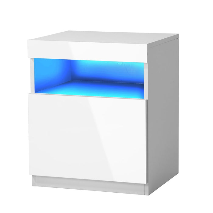 Grazio Modern LED Bedside Table | Gloss Storage Draw One Shelf Nightstand