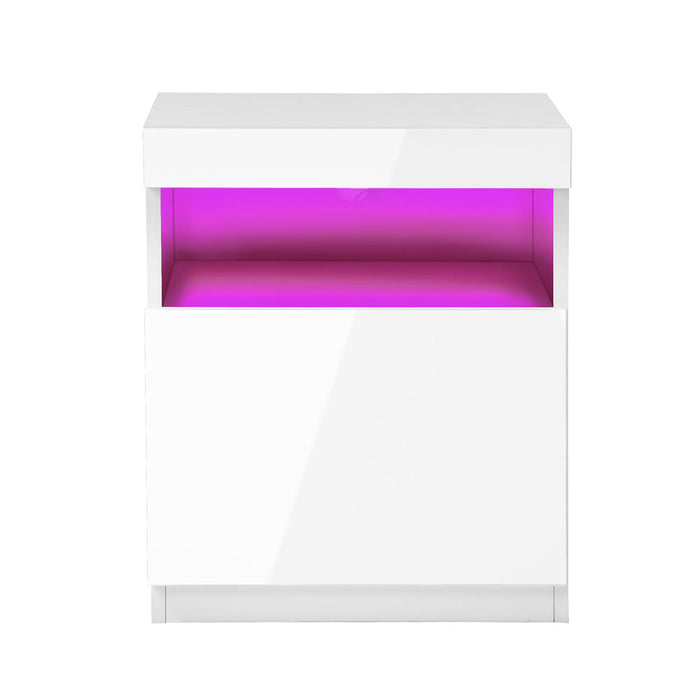 Grazio Modern LED Bedside Table | Gloss Storage Draw One Shelf Nightstand