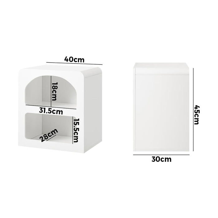 Amaro White Modern Display Shelf Style Bedside Table | Sleek White Storage Nightstand Table