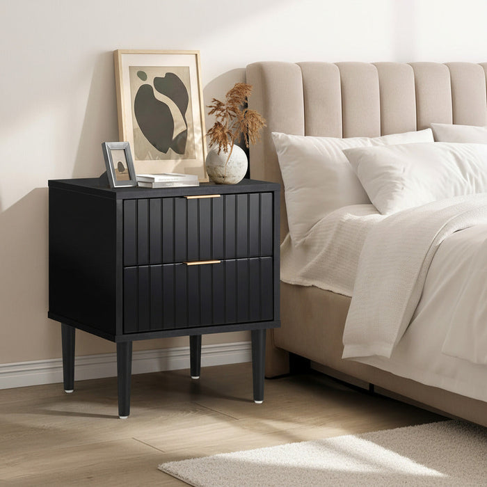 Centrum Nero Two Drawer Bedside Table | Metal Handle Modern Bedroom Storage Unit