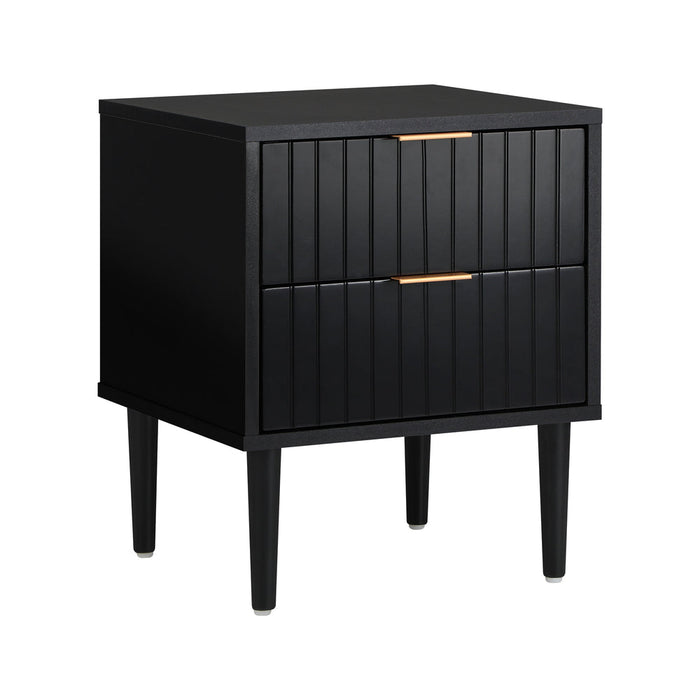 Centrum Nero Two Drawer Bedside Table | Metal Handle Modern Bedroom Storage Unit