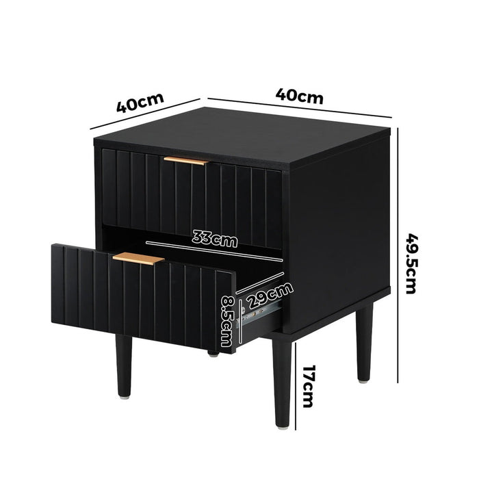 Centrum Nero Two Drawer Bedside Table | Metal Handle Modern Bedroom Storage Unit
