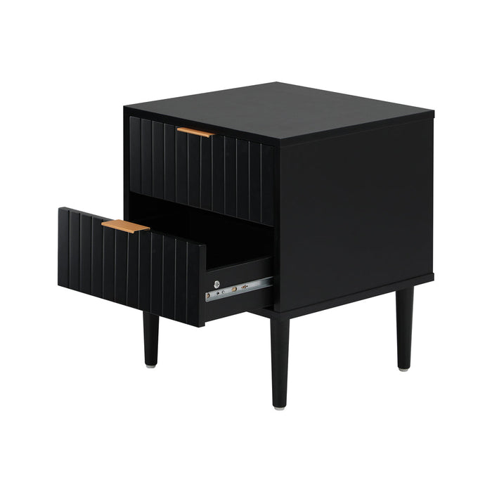 Centrum Nero Two Drawer Bedside Table | Metal Handle Modern Bedroom Storage Unit