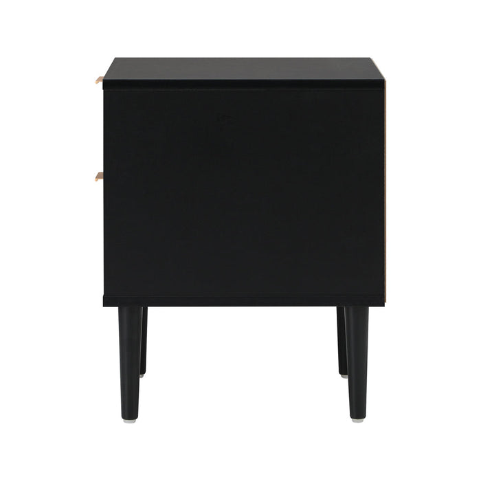 Centrum Nero Two Drawer Bedside Table | Metal Handle Modern Bedroom Storage Unit