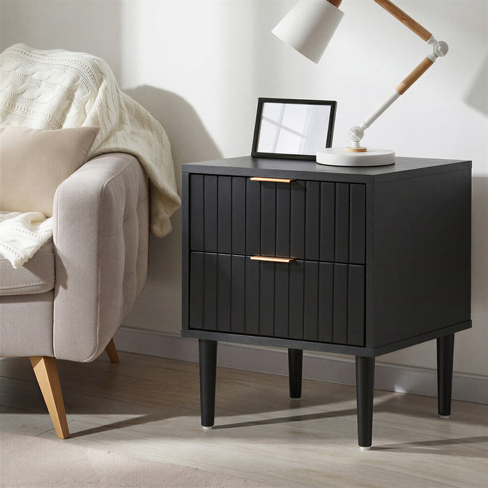 Centrum Nero Two Drawer Bedside Table | Metal Handle Modern Bedroom Storage Unit
