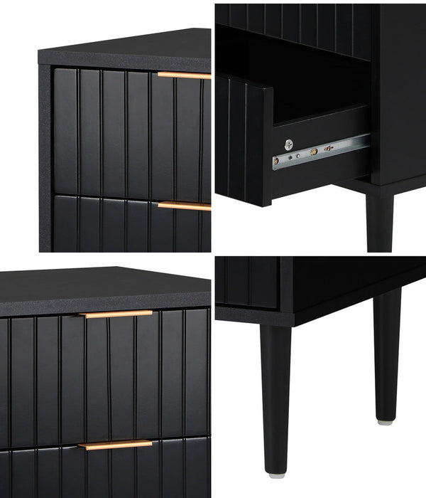 Centrum Nero Two Drawer Bedside Table | Metal Handle Modern Bedroom Storage Unit
