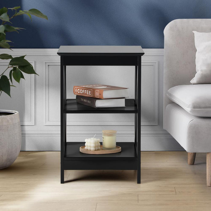 Palermo X-Beam 2 Tier Wooden Bedside Table | Modern Versatile Nightstand Bedside Unit