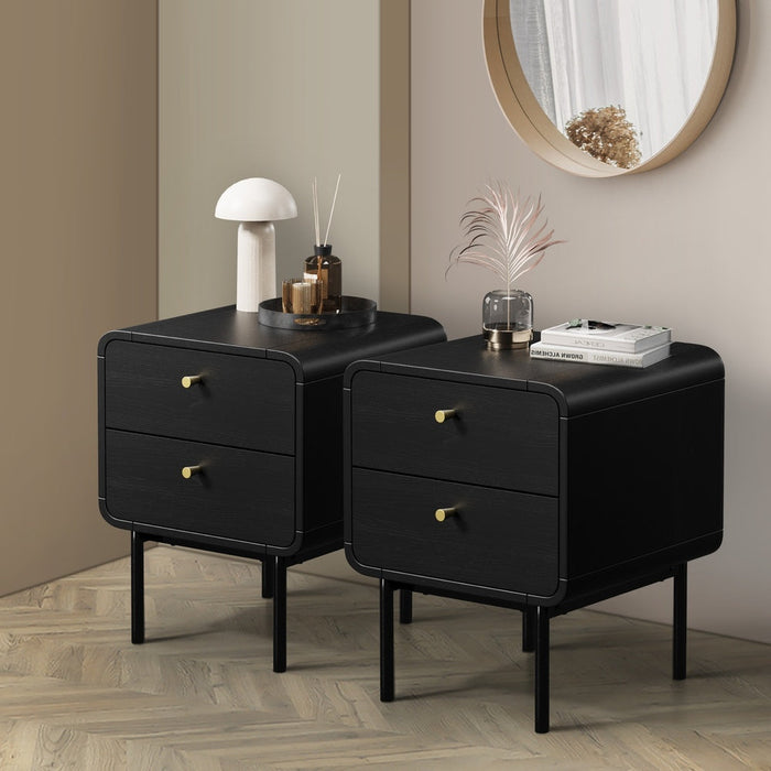 Set of 2 Vesio Scandi Style Bedside Tables | Modern Woodgrain Texture Nightstands