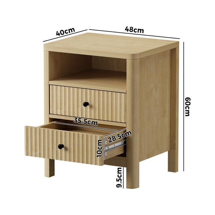 Amaro 2 Draw Ripple Front Bedside Table | Modern Storage Bedside Unit Nightstand