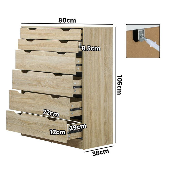 Parisi Bedroom 6 Chest of Drawers Tallboy Cabinet | Handle Pull Modern Tallboy Storage Cabinet