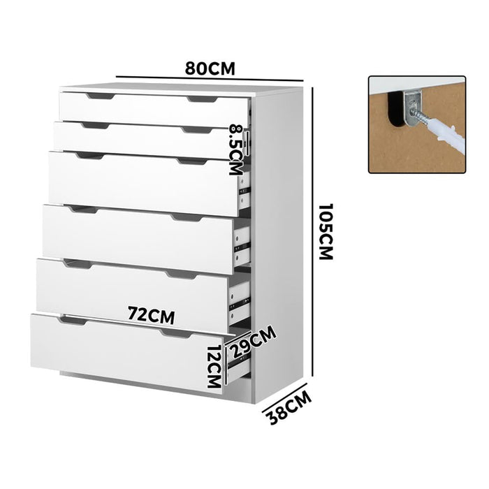 Parisi Bedroom 6 Chest of Drawers Tallboy Cabinet | Handle Pull Modern Tallboy Storage Cabinet