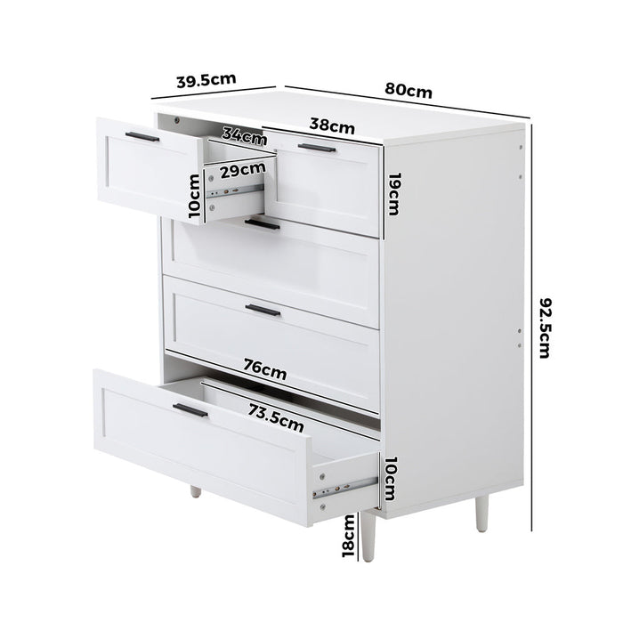 Essenza Mila 5 Draw Modern Dresser Tallboy | 5 Draw Chest Of Drawers Wooden Storage Unit