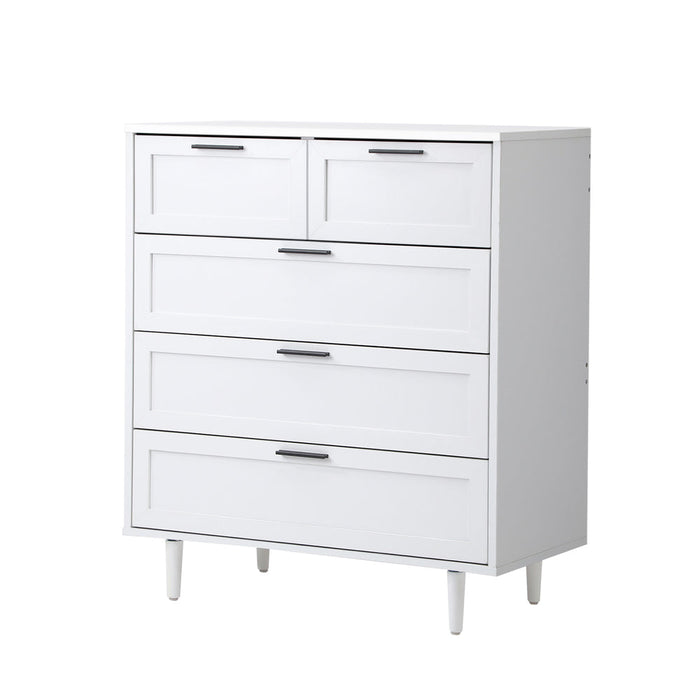 Essenza Mila 5 Draw Modern Dresser Tallboy | 5 Draw Chest Of Drawers Wooden Storage Unit