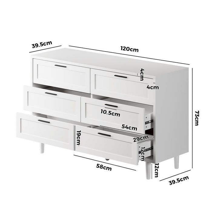 Essenza Mila 6 Draw Modern Dresser Tallboy | 6 Draw Chest Of Drawers Wooden Storage Unit