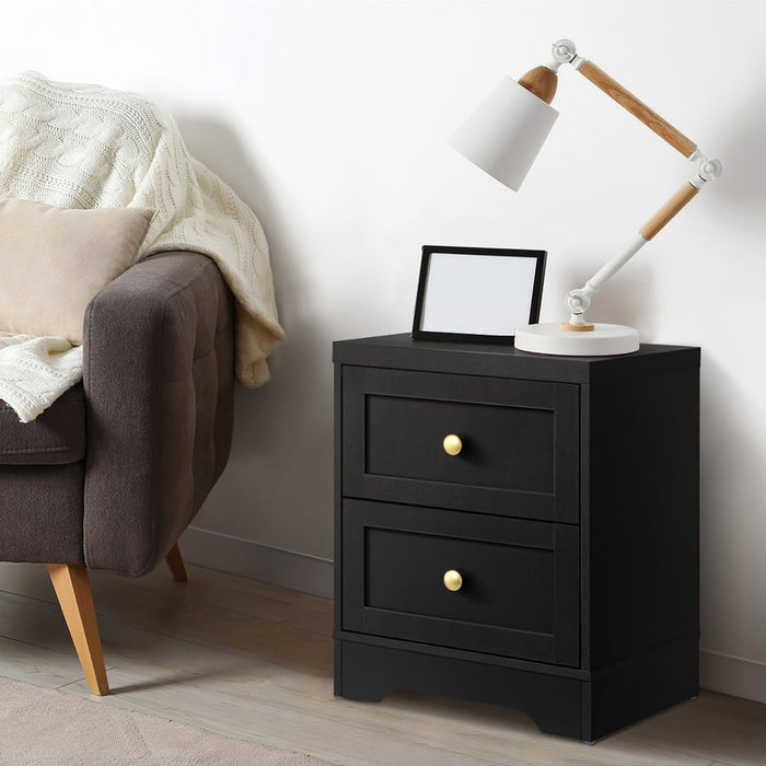 Centrum Black Wooden 5 Chest of Drawers 2 Bedsides Bedroom Package | Designer Modern Storage Cabinets