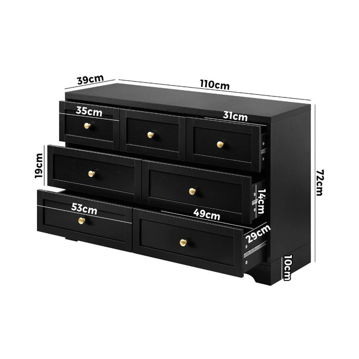 Centrum Black Wooden Chest of Drawers Tallyboy Unit | Designer Modern Storage Cabinet