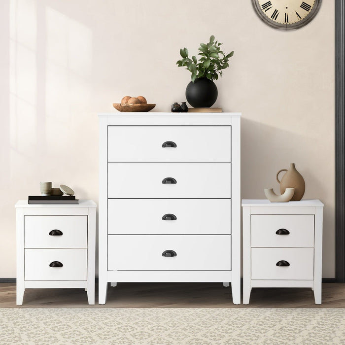 Sannero Hampton Style 4 Chest Of Drawers 2 Bedsides Bedroom Package | Traditional White Storage Cabinets