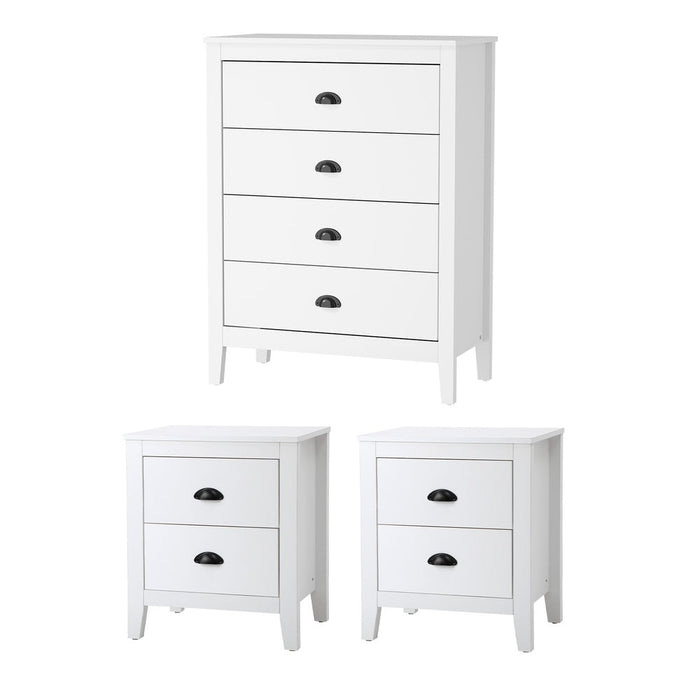 Sannero Hampton Style 4 Chest Of Drawers 2 Bedsides Bedroom Package | Traditional White Storage Cabinets