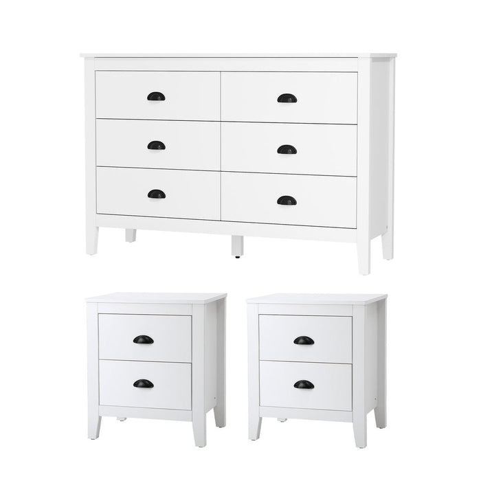 Sannero Hampton Style 6 Chest Of Drawers 2 Bedsides Bedroom Package | Traditional White Storage Cabinets