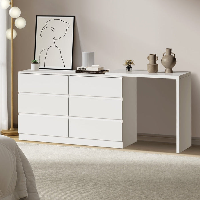 Essenza Two in One Modern 6 Chest Of Drawers Storage Cabinet and Table| Elegant Fingerpull Storage Set