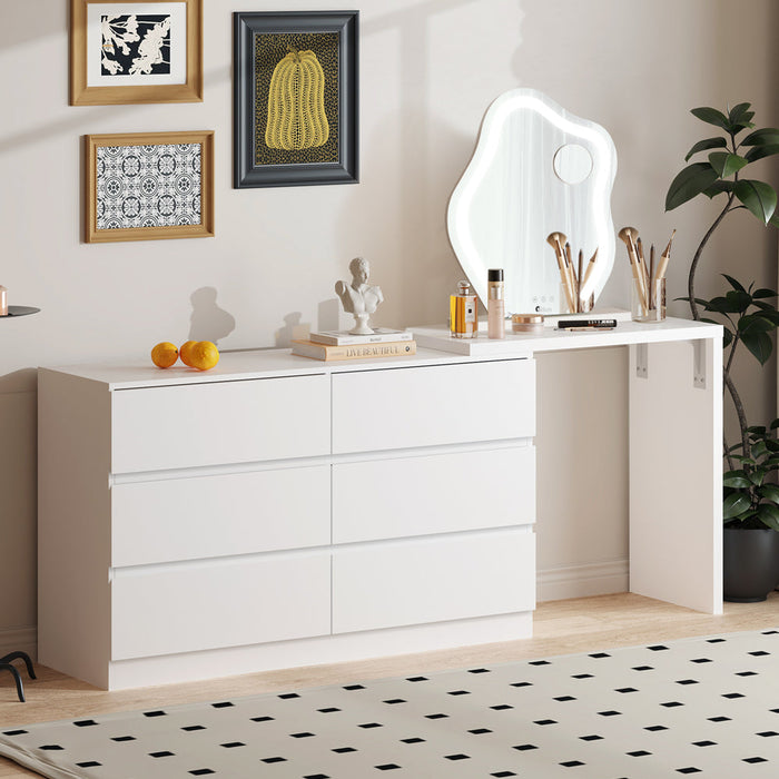 Essenza Two in One Modern 6 Chest Of Drawers Storage Cabinet and Table| Elegant Fingerpull Storage Set