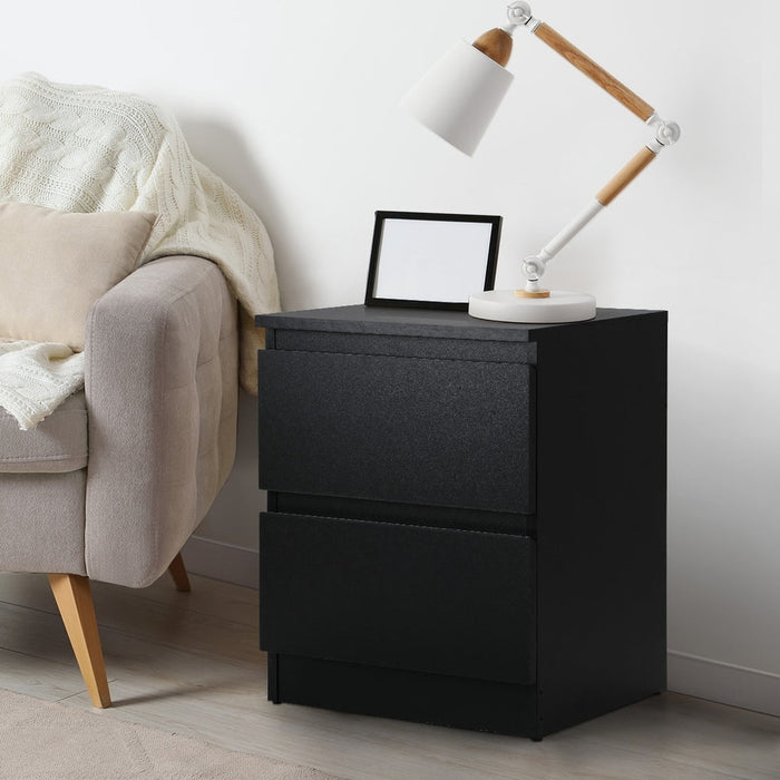 Essenza Black Modern 6 Chest Of Drawers 2 Bedsides Bedroom Package | Elegant Wooden Fingerpull Storage Cabinet Set
