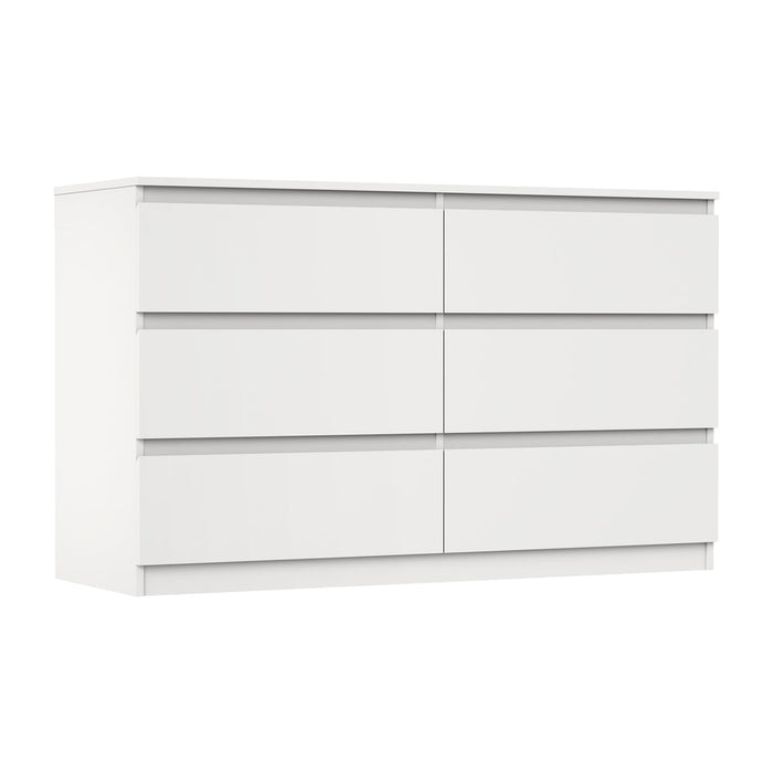 Essenza White Modern 6 Chest Of Drawers 2 Bedsides Bedroom Package | Elegant Wooden Fingerpull Storage Cabinet Set
