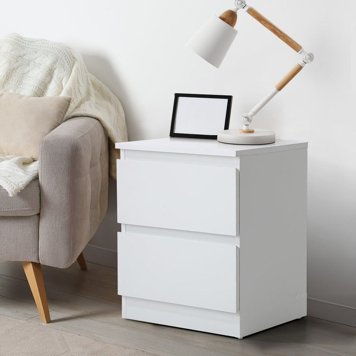Essenza White Modern 6 Chest Of Drawers 2 Bedsides Bedroom Package | Elegant Wooden Fingerpull Storage Cabinet Set