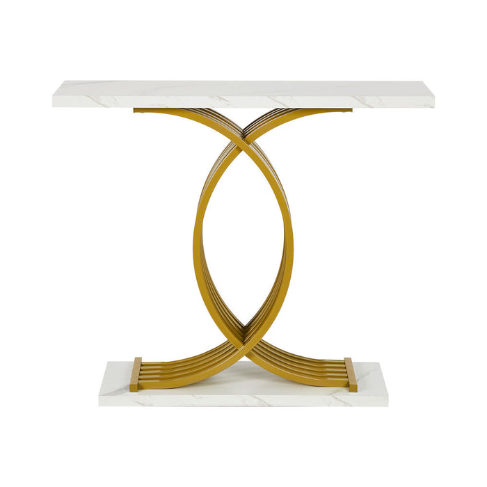 Santori Marble Effect Top Console Table | 80cm High White and Gold Hallway Entry Table