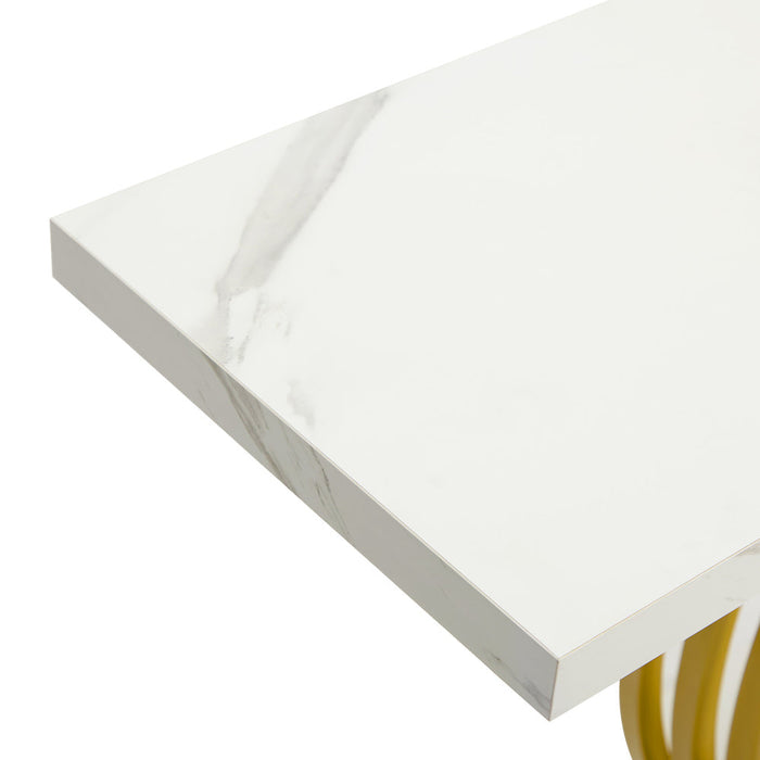 Santori Marble Effect Top Console Table | 80cm High White and Gold Hallway Entry Table
