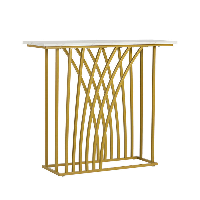 Solitano Marble Effect Top Console Table | 80cm High White and Gold Hallway Entry Table