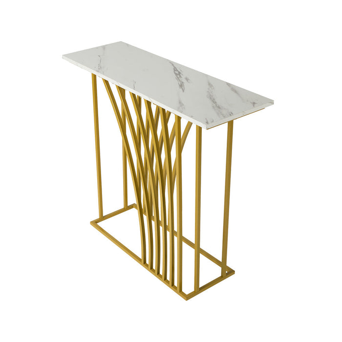Solitano Marble Effect Top Console Table | 80cm High White and Gold Hallway Entry Table
