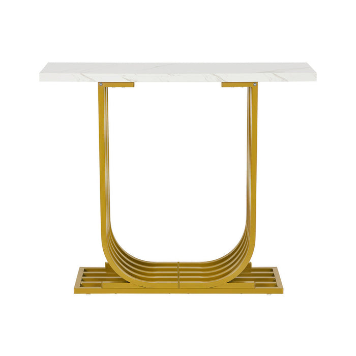 Urbino Marble Effect Top Console Table | 80cm High White and Gold Hallway Entry Table
