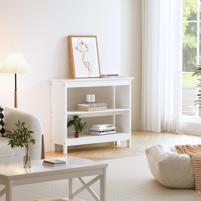 Sorrento White Modern Entry Console Table | Modern Wooden Hallway Table and Storage Shelves