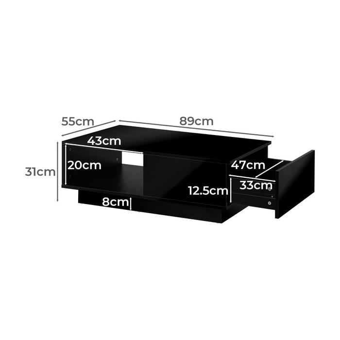 Peruzzi High Gloss LED Coffee Table | Multi Storage Modern LED Feature Table