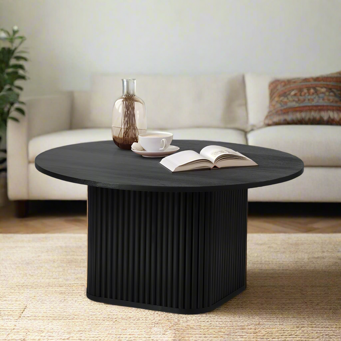 Aspire Fluted Round 80cm Coffee Table | Modern Wooden Slatted Design Coffee Table