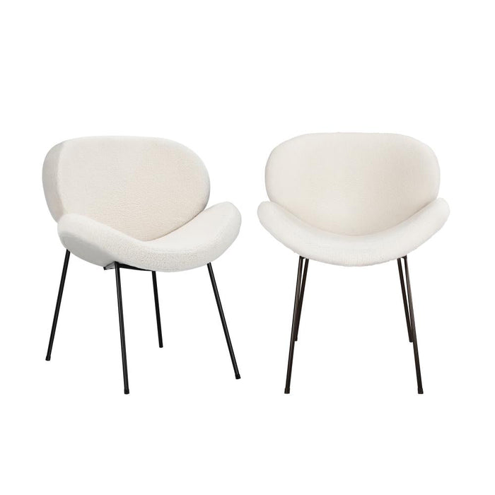Set of Two Teddy Boucle Miami Dining Room Chairs in White | Sherpa Feel Plush Modern Accent Chairs