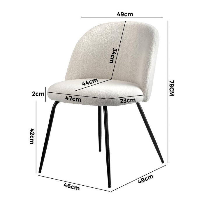 Set of Two Teddy Boucle Miami Dining Room Chairs in White | Sherpa Feel Plush Modern Accent Chairs