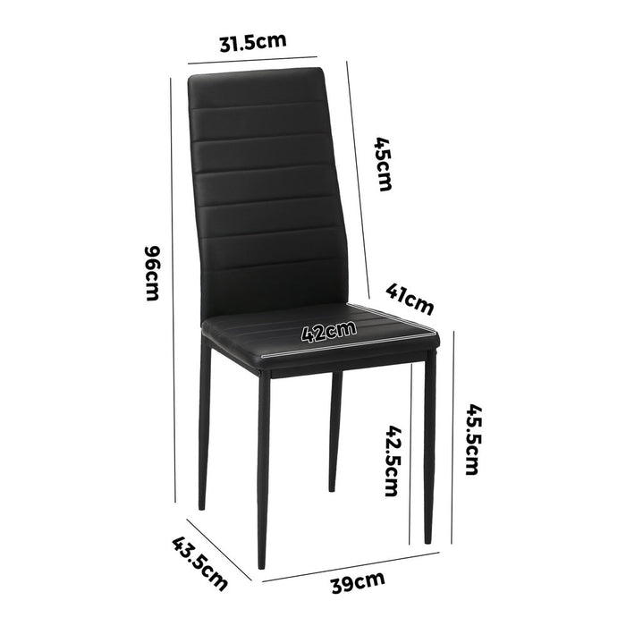 Set of Four or Six Girona High Back PU Leather Dining Chairs | Slimline All Black Modern Dining Chairs