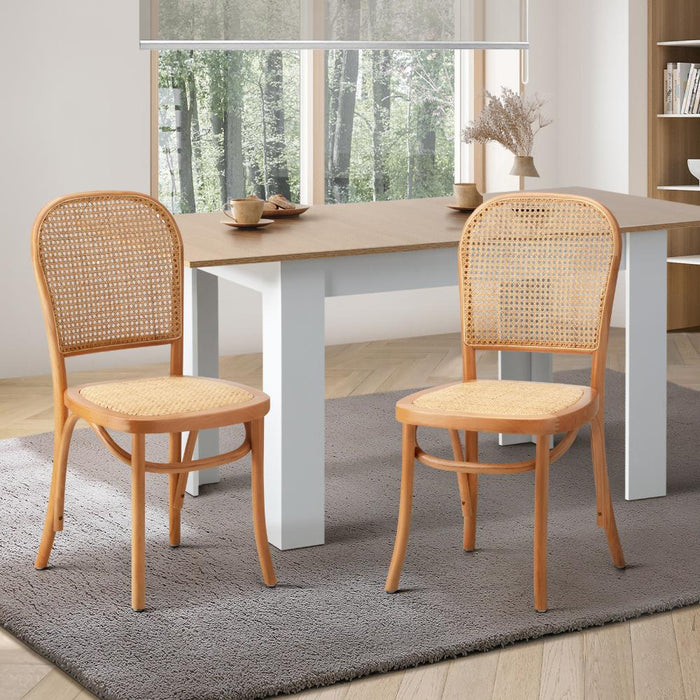 Set of Two Rialto Vintage Wooden Rattan Classic Dining Chairs | Stylish Retro Wooden Kitchen Dining Chairs