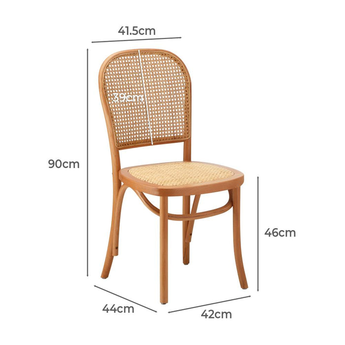 Set of Two Rialto Vintage Wooden Rattan Classic Dining Chairs | Stylish Retro Wooden Kitchen Dining Chairs