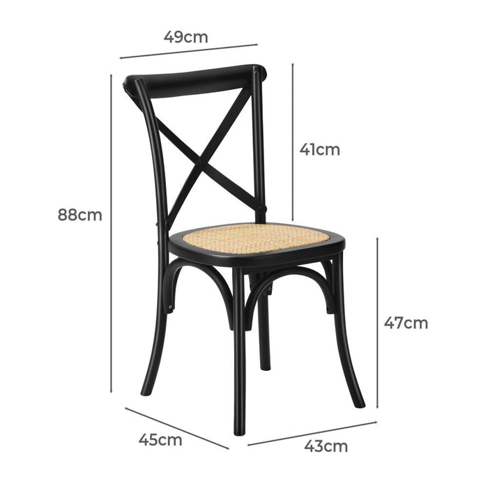 Set of Two Aris Vintage Wooden Rattan Crossback Dining Chairs | Stylish Retro Wooden Kitchen Dining Chairs