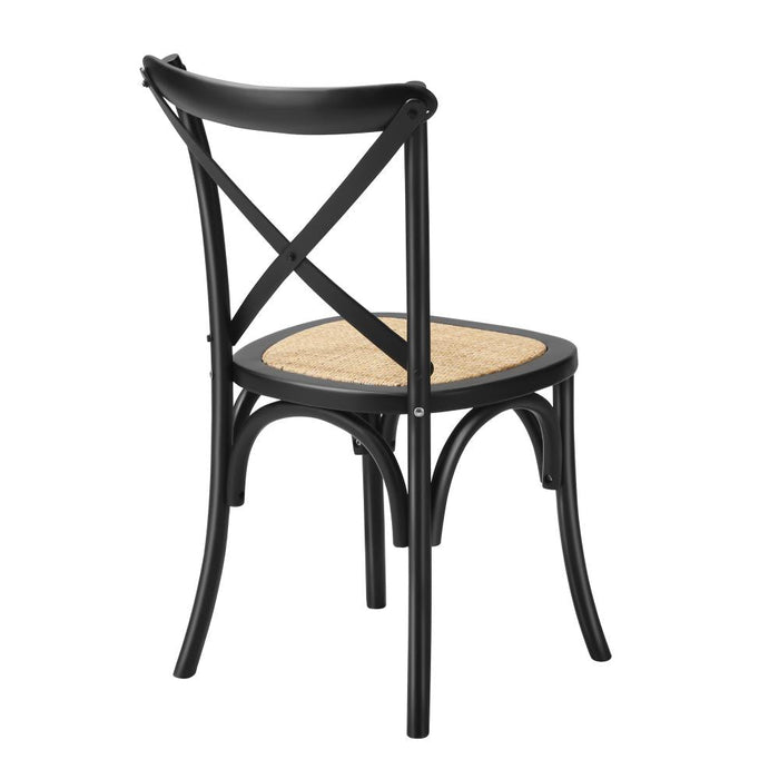 Set of Two Aris Vintage Wooden Rattan Crossback Dining Chairs | Stylish Retro Wooden Kitchen Dining Chairs