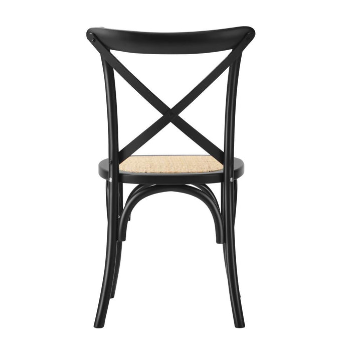 Set of Two Aris Vintage Wooden Rattan Crossback Dining Chairs | Stylish Retro Wooden Kitchen Dining Chairs