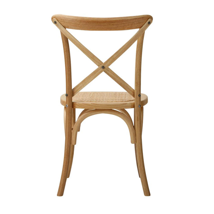 Set of Two Aris Vintage Wooden Rattan Crossback Dining Chairs | Stylish Retro Wooden Kitchen Dining Chairs