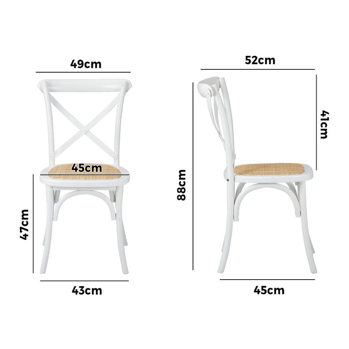 Set of Two Aris Vintage Wooden Rattan Crossback Dining Chairs | Stylish Retro Wooden Kitchen Dining Chairs