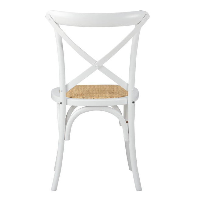 Set of Two Aris Vintage Wooden Rattan Crossback Dining Chairs | Stylish Retro Wooden Kitchen Dining Chairs