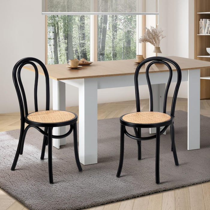 Set of Two Maruzzi Vintage Wooden Rattan Arched Dining Chairs | Stylish Retro Wooden Kitchen Dining Chairs